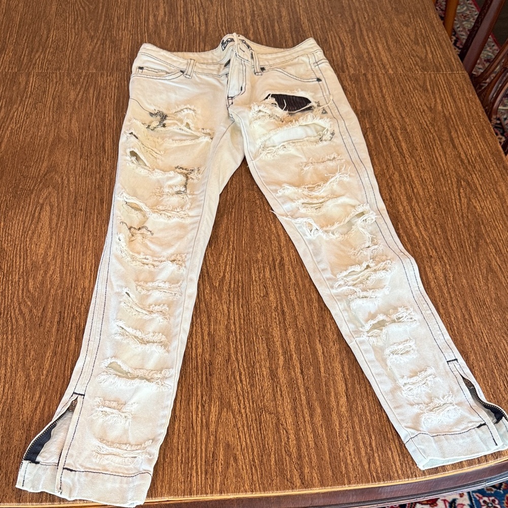 Carmar Cream Distressed Jeans